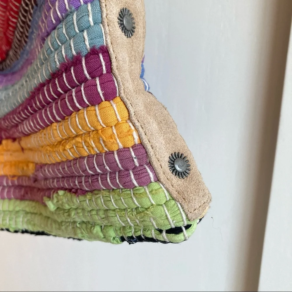 Free People Multicolor Woven Straw Tote with Tan Leather Trim - Picture 4 of 7